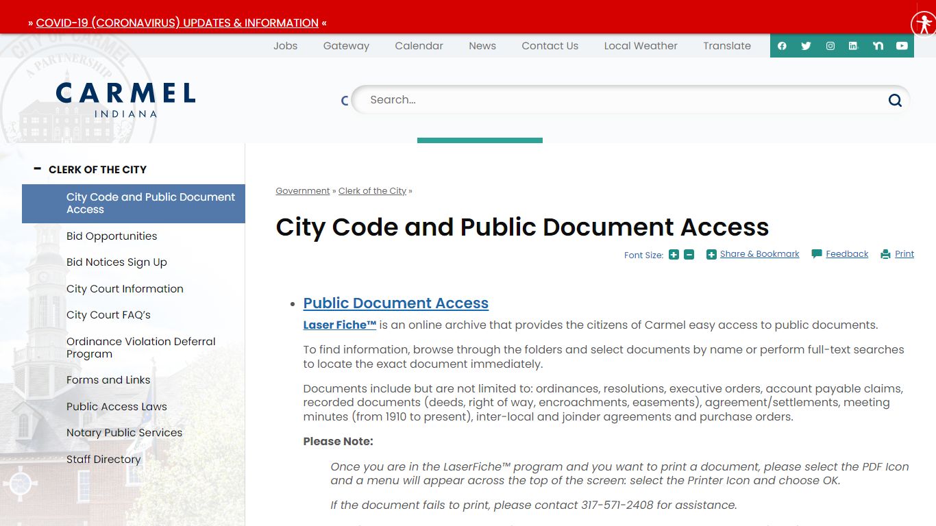 City Code and Public Document Access | City of Carmel - Indiana